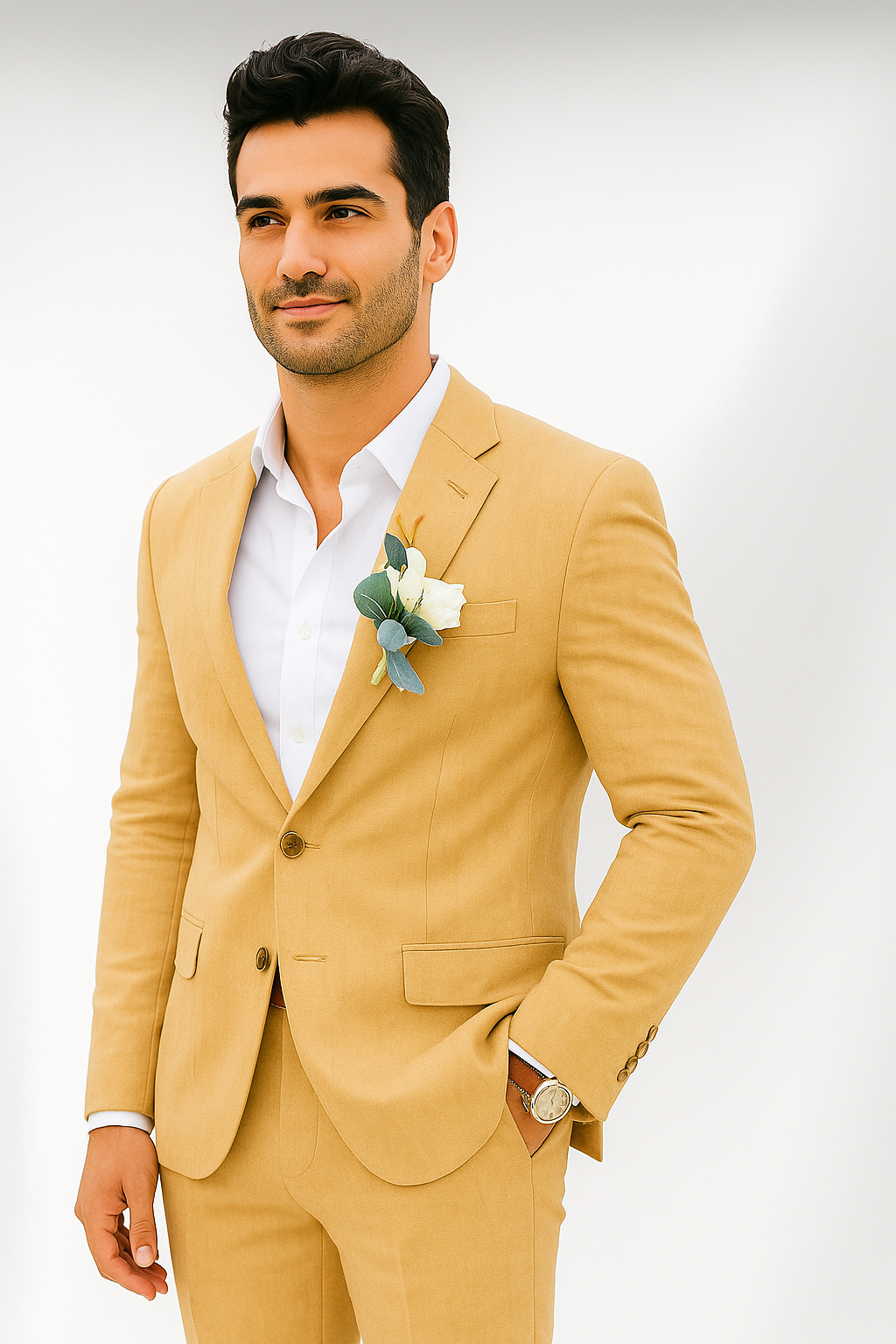 Mens Cotton Suit - Khaki Summer Suit - Image 4