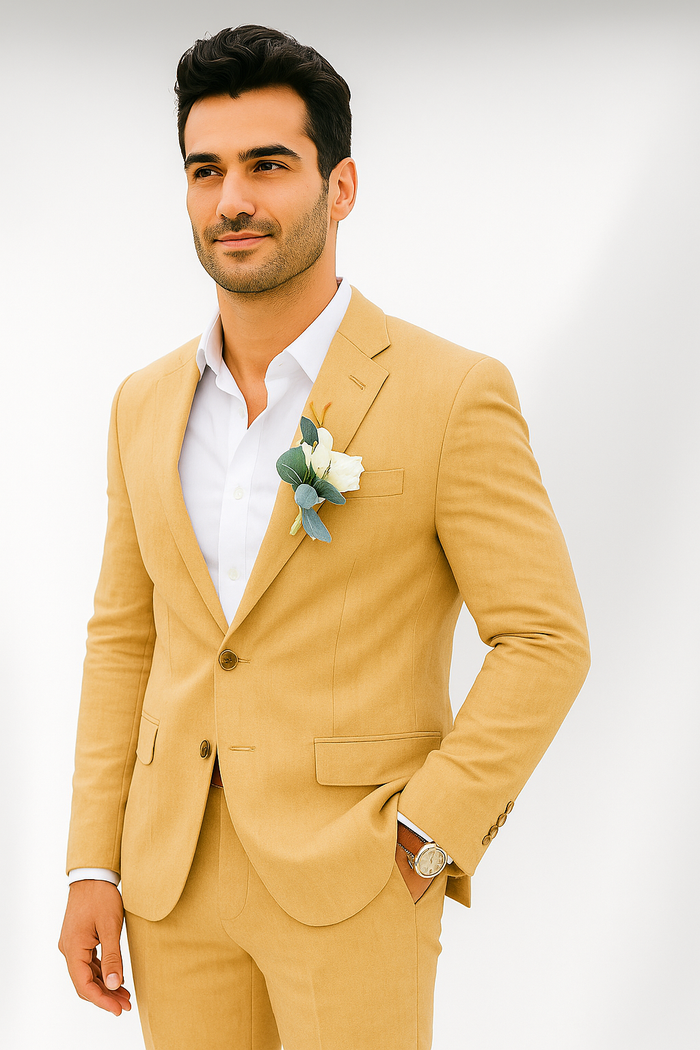 Mens Cotton Suit - Khaki Summer Suit - Image 4