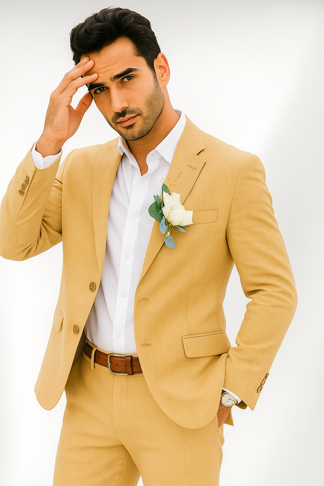 Mens Cotton Suit - Khaki Summer Suit