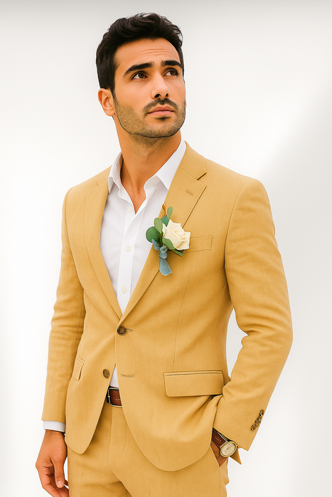 Mens Cotton Suit - Khaki Summer Suit