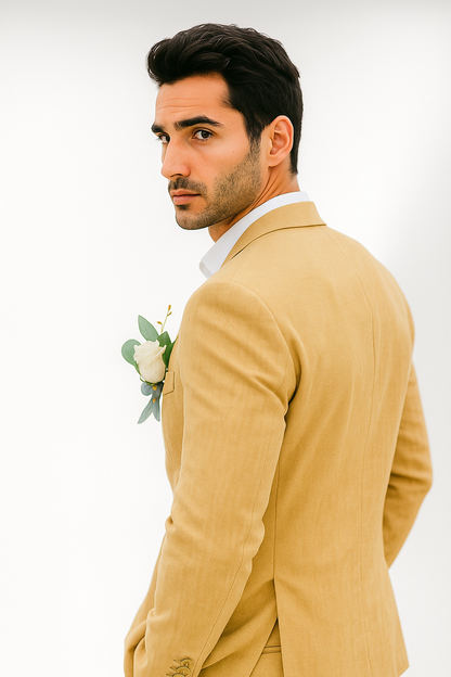 Mens Cotton Suit - Khaki Summer Suit - Image 2
