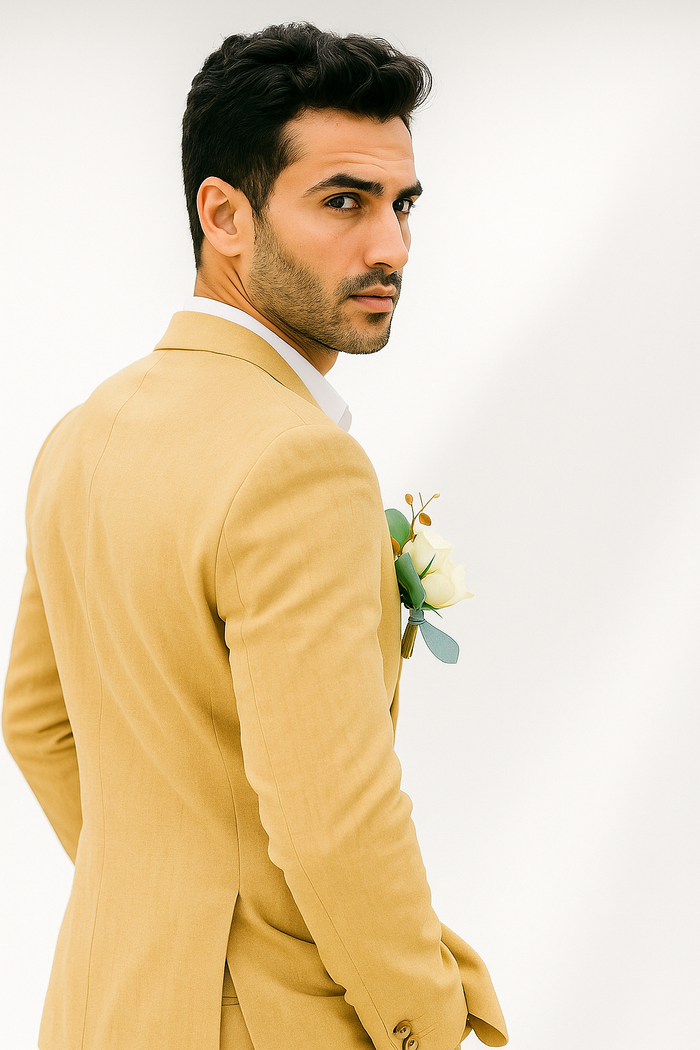 Mens Cotton Suit - Khaki Summer Suit - Image 7