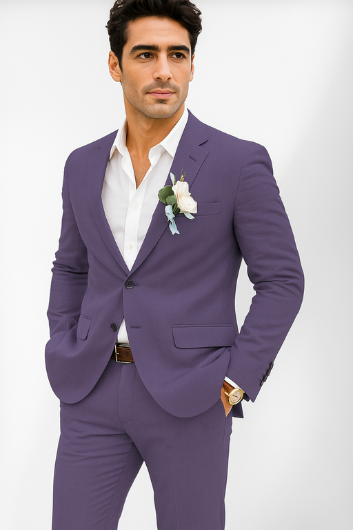 Mens Cotton Suit - Purple Summer Suit
