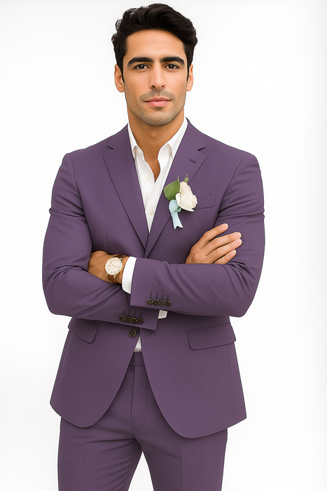 Mens Cotton Suit - Purple Summer Suit