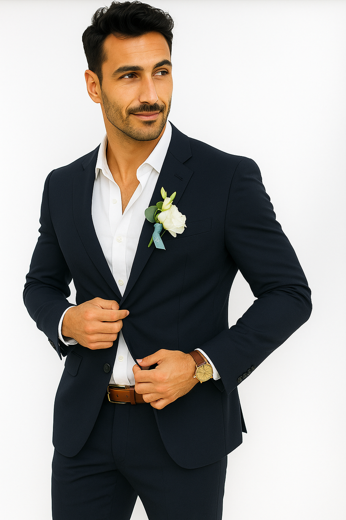 Mens Cotton Suit - Navy Summer Suit - Image 7