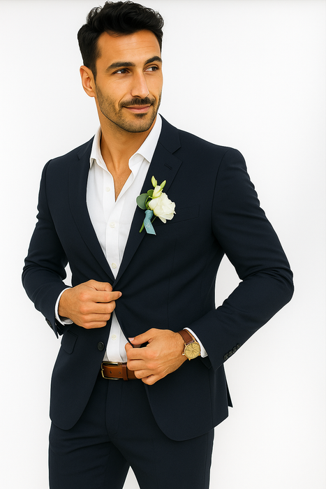 Mens Cotton Suit - Navy Summer Suit