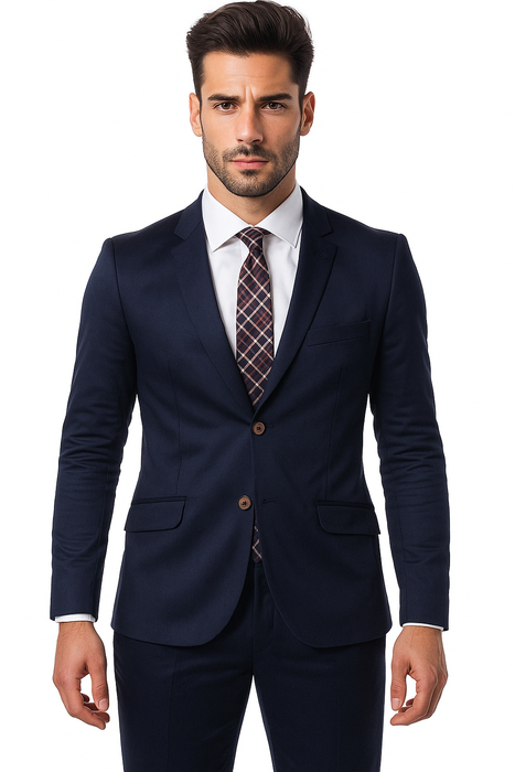 Mens Cotton Fabric Suit - Navy Suit For Summer