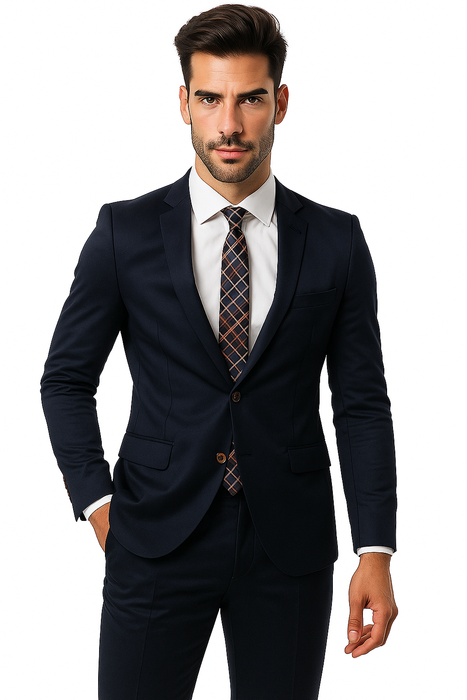 Mens Cotton Fabric Suit - Navy Suit For Summer