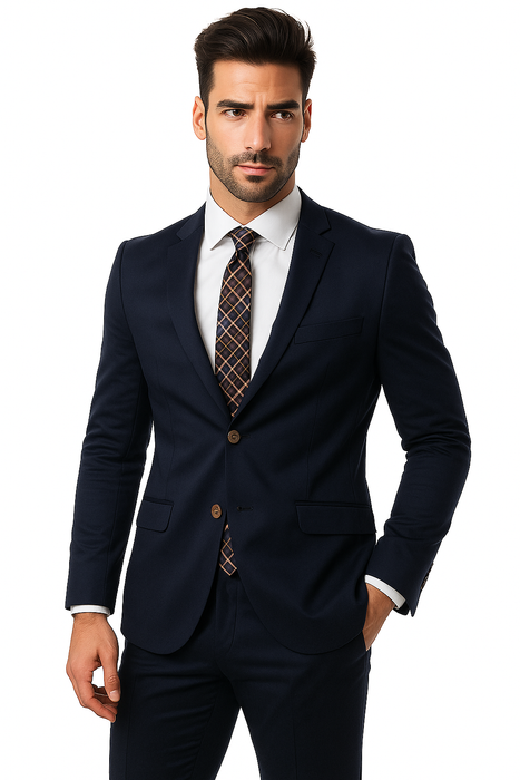 Mens Cotton Fabric Suit - Navy Suit For Summer