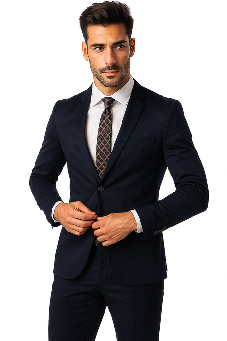 Mens Cotton Fabric Suit - Navy Suit For Summer