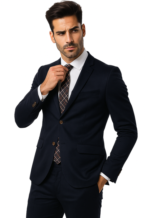 Mens Cotton Fabric Suit - Navy Suit For Summer