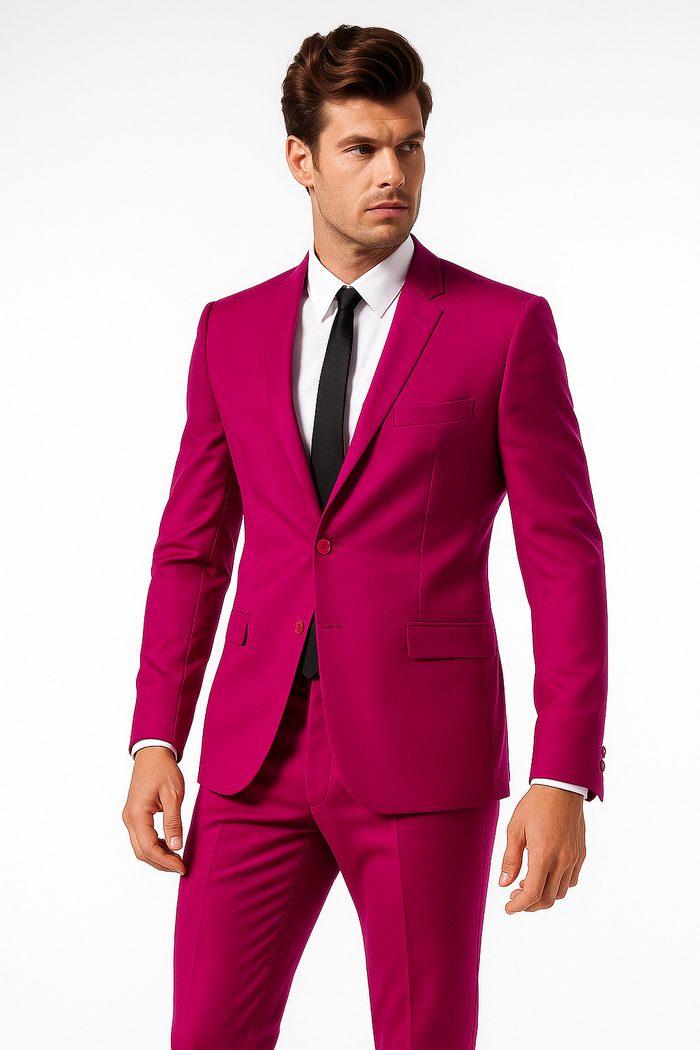 Mens Cotton Fabric Suit - Fuchsia Suit For Summer - Image 3