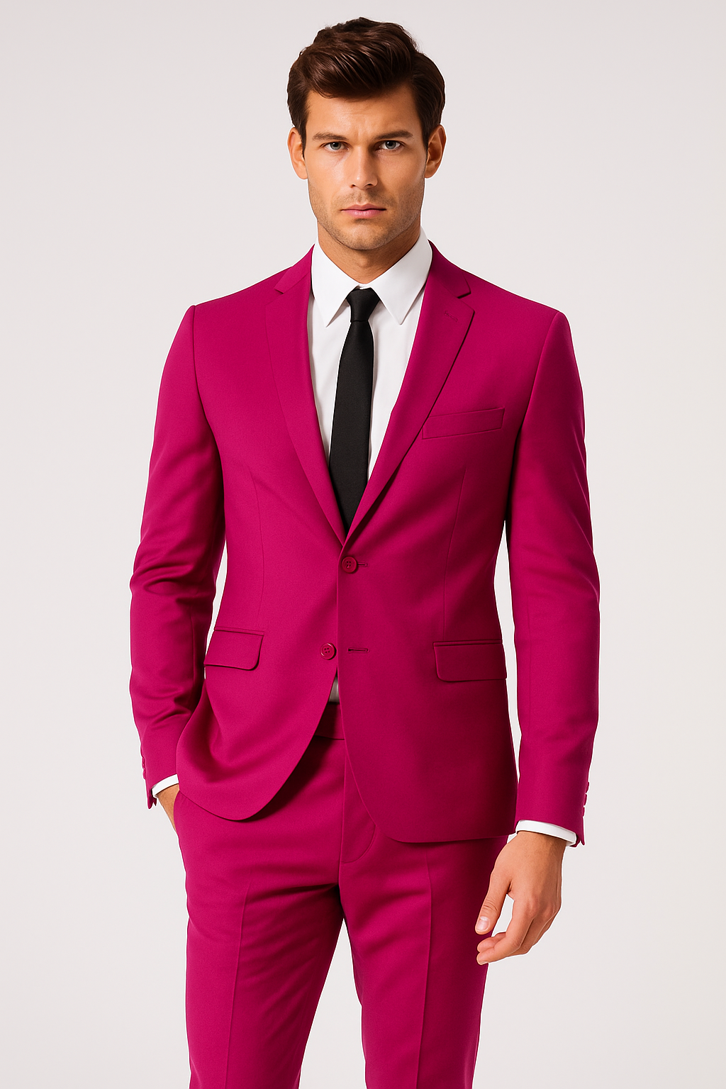 Mens Cotton Fabric Suit - Fuchsia Suit For Summer - Image 7