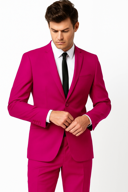 Mens Cotton Fabric Suit - Fuchsia Suit For Summer - Image 5