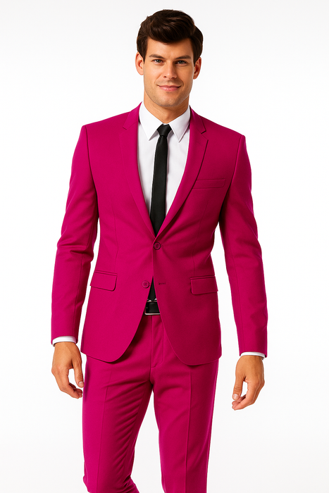 Mens Cotton Fabric Suit - Fuchsia Suit For Summer