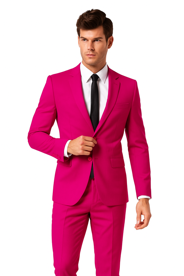 Mens Cotton Fabric Suit - Fuchsia Suit For Summer - Image 4