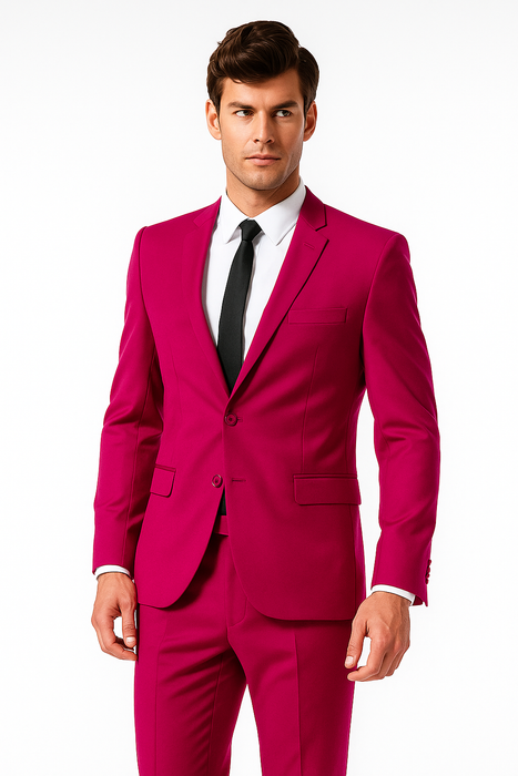 Mens Cotton Fabric Suit - Fuchsia Suit For Summer