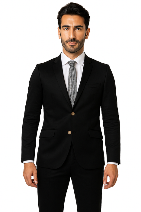 Mens Cotton Fabric Suit - Black Suit For Summer