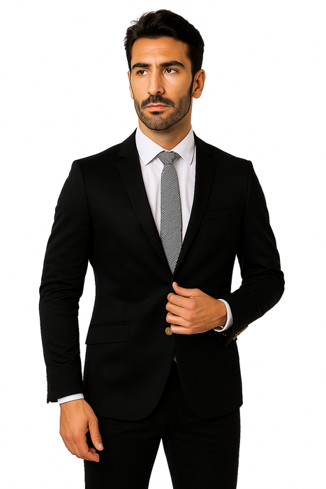 Mens Cotton Fabric Suit - Black Suit For Summer