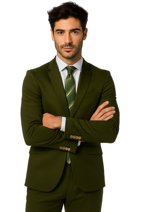 Mens Cotton Fabric Suit - Olive Suit For Summer