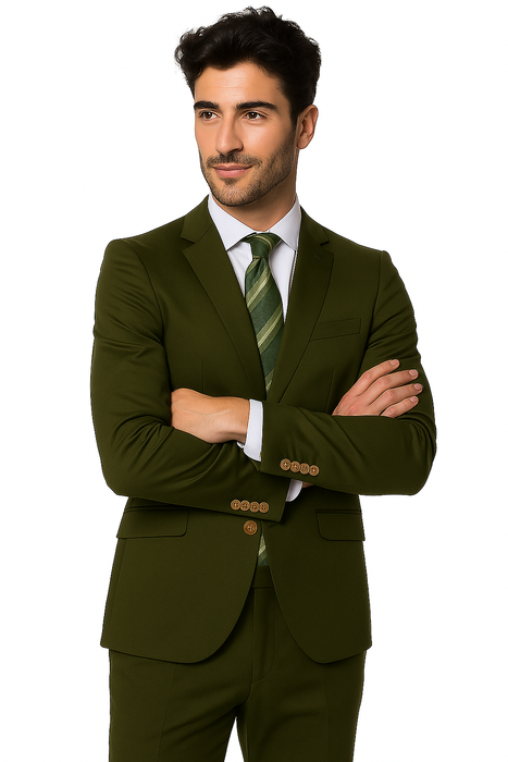 Mens Cotton Fabric Suit - Olive Suit For Summer