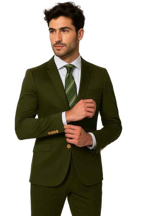 Mens Cotton Fabric Suit - Olive Suit For Summer