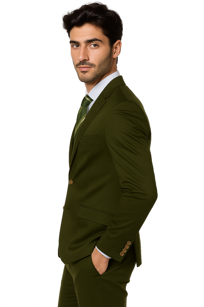 Mens Cotton Fabric Suit - Olive Suit For Summer - Image 2