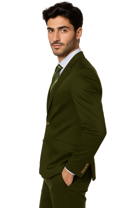 Mens Cotton Fabric Suit - Olive Suit For Summer