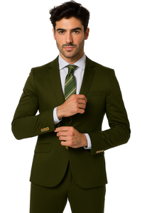 Mens Cotton Fabric Suit - Olive Suit For Summer