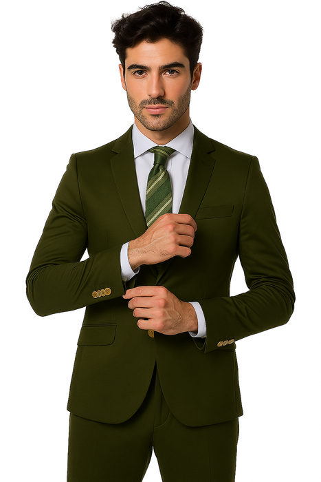 Mens Cotton Fabric Suit - Olive Suit For Summer
