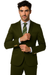 Mens Cotton Fabric Suit - Olive Suit For Summer