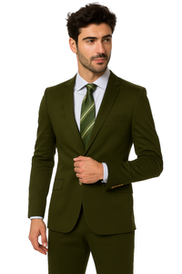 Mens Cotton Fabric Suit - Olive Suit For Summer