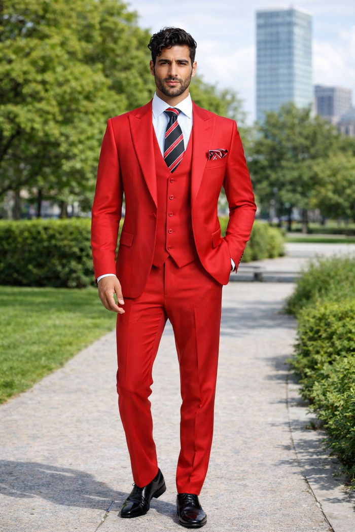 Rossiman Red Men's Suit Double Breasted Slim Fit