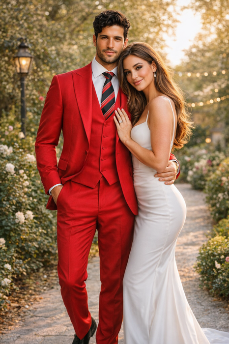 Rossiman Red Men's Suit Double Breasted Slim Fit