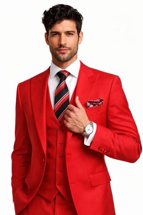 Rossiman Red Men's Suit Double Breasted Slim Fit