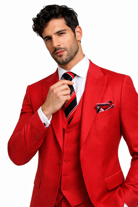 Rossiman Red Men's Suit Double Breasted Slim Fit