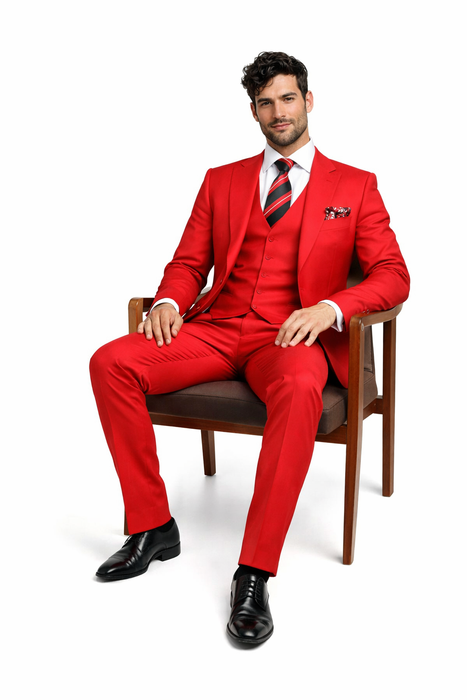 Rossiman Red Men's Suit Double Breasted Slim Fit