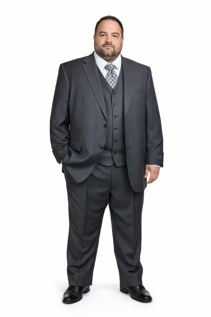 Men's Charcoal Pinstripe 3pc 2 Button Italian Designer Suit Charcoal Stripe Pin Stripe
