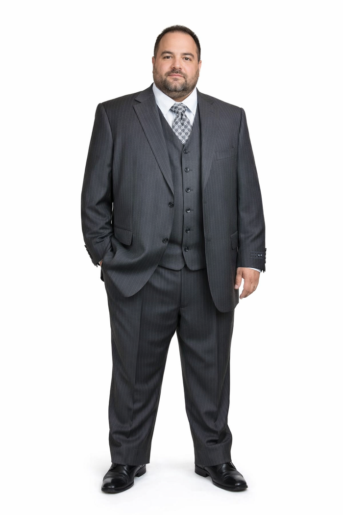 Men's Charcoal Pinstripe 3pc 2 Button Italian Designer Suit Charcoal Stripe Pin Stripe