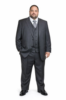 Men's Charcoal Pinstripe 3pc 2 Button Italian Designer Suit Charcoal Stripe Pin Stripe