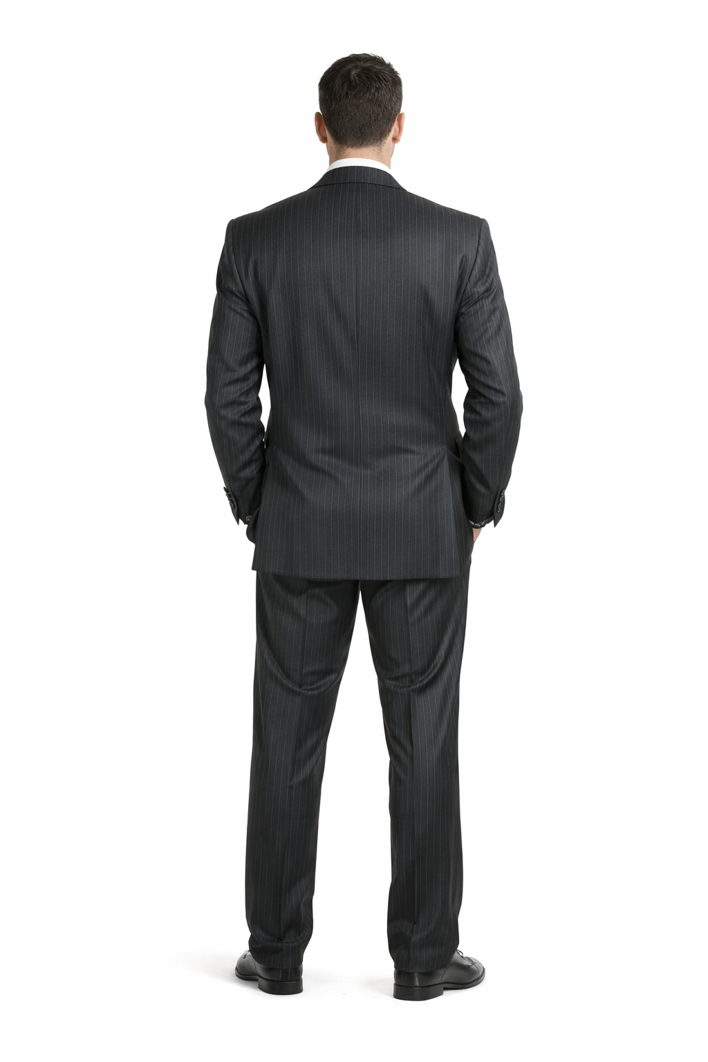 Men's Charcoal Pinstripe 3pc 2 Button Italian Designer Suit Charcoal Stripe Pin Stripe