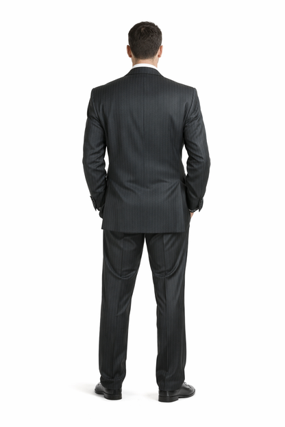 Men's Charcoal Pinstripe 3pc 2 Button Italian Designer Suit Charcoal Stripe Pin Stripe