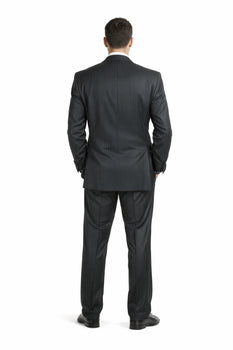 Men's Charcoal Pinstripe 3pc 2 Button Italian Designer Suit Charcoal Stripe Pin Stripe