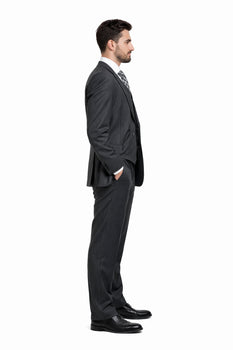 Men's Charcoal Pinstripe 3pc 2 Button Italian Designer Suit Charcoal Stripe Pin Stripe