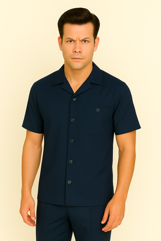 Mens Walking Suit in Color navy  leisure suit causal Matching Shirt and Pants $99