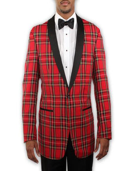 Men's Red Plaid Two Button Blazer For Sale