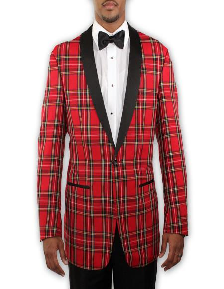 Men's Red Plaid Two Button Blazer For Sale