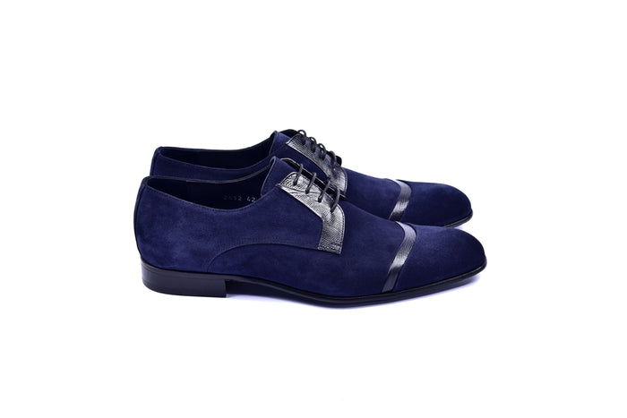 C0014031-2432 Cap toe Suede and lizard- Navy - Image 2