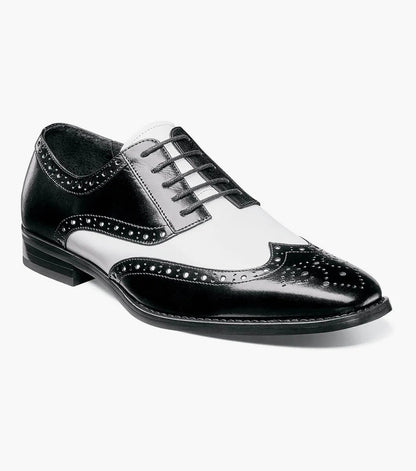 Mens 1920s Gangster Wingtip Dress Shoes in Black and White