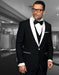 Mens Vested Wool Shawl Lapel Tuxedo in Black